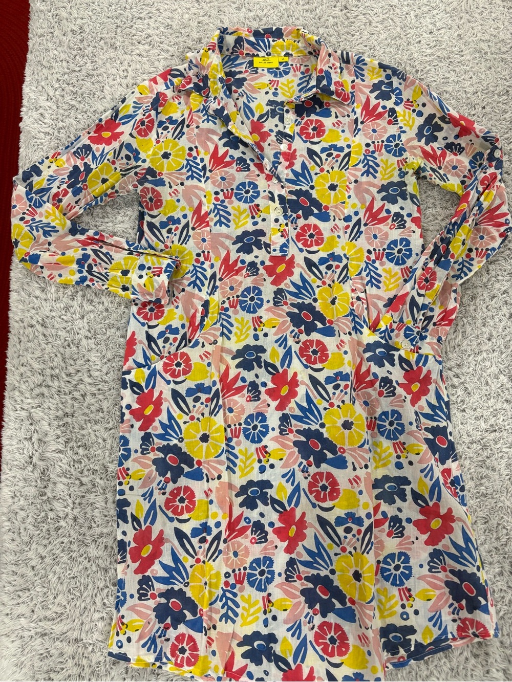 Roller Rabbit Floral Long Sleeve Shirt Dress in Yellow, Navy, Red, Pink